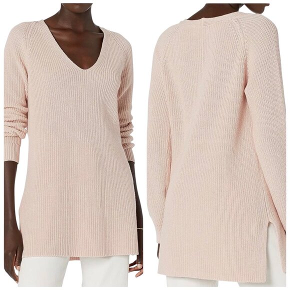 Goodthreads Vintage Pink Cotton V-Neck Tunic Sweater XXL NWT Soft Knit - Picture 1 of 6